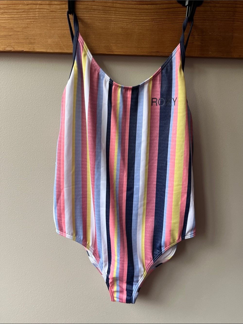 Roxy Striped Scoop-Back One-Piece Swimsuit in Pink, Yellow & Navy